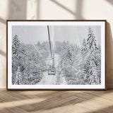 44705668-MGC-FP-36x24_Walnut-Winter Forest Wall Art Canvas Print, Framed Snowy Forest Art Picture Print, Ski Lift Perfect Scandinavian Decor Artwork
