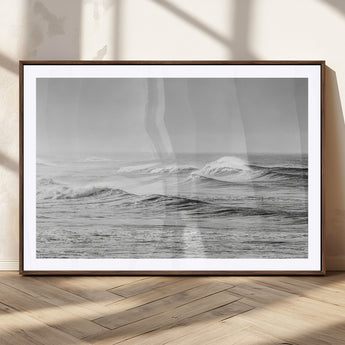 98634812-MGC-FP-36x24_Walnut-Black and White Ocean Waves Wall Art – Minimalist Sea Canvas Print, Coastal Photography Decor for Living Room, Bedroom or Office