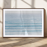 77145995-MGC-FP-36x24_Walnut-Ocean Simplicity Wall Art Canvas Print, Framed Surfer on Water Art Picture Print, Light Blue Perfect Coastal Minimalist Decor