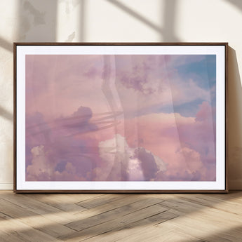 22874890-MGC-FP-36x24_Walnut-Pastel Sky Wall Art Canvas Print, Framed Dreamy Cloudscape Art Picture Print, Sunset Glow Perfect Minimalist Serenity Decor