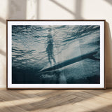 71192524-MGC-FP-36x24_Walnut-Submerged Surf Wall Art Canvas Print, Framed Underwater Perspective Art Picture Print, Ocean Surf Perfect Coastal Adventure Decor