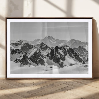 32399691-MGC-FP-36x24_Walnut-Snowy Mountain Wall Art Canvas Print, Framed Mountain Peaks Art Picture Print, Alpine Mountains Perfect Minimalist Alpine Decor