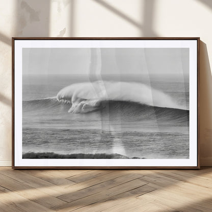 42544082-MGC-FP-36x24_Walnut-Monochrome Seascape Wall Art Canvas Print, Framed Surf Wave Art Picture Print, Minimalist Ocean Perfect Moody Coastal Decor