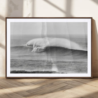 42544082-MGC-FP-36x24_Walnut-Monochrome Seascape Wall Art Canvas Print, Framed Surf Wave Art Picture Print, Minimalist Ocean Perfect Moody Coastal Decor