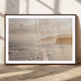 57669769-MGC-FP-36x24_Walnut-Misty Coastal Wall Art Canvas Print, Framed Golden Sunset Art Picture Print, Serene Shoreline Perfect Tranquil Coastal Decor