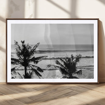 17508038-MGC-FP-36x24_Walnut-Tropical Coastline Wall Art Canvas Print, Framed Palm Trees Art Picture Print, Ocean Waves Perfect Minimalist Coastal Decor