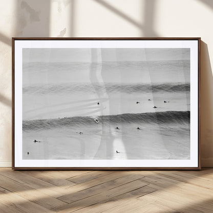 54291445-MGC-FP-36x24_Walnut-Black White Ocean Wall Art Canvas Print, Framed Coastal Sport Art Picture Print, Ocean Culture Perfect Minimalist Coastal Decor