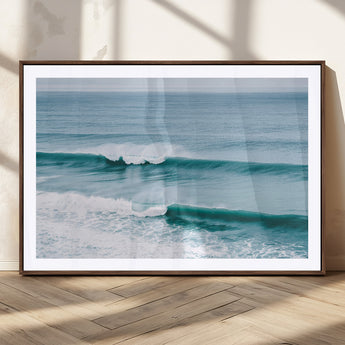 73692470-MGC-FP-36x24_Walnut-Ocean Swell Wall Art Canvas Print, Framed Surf Waves Art Picture Print, Blue Water Perfect Coastal Dynamic Decor Artwork
