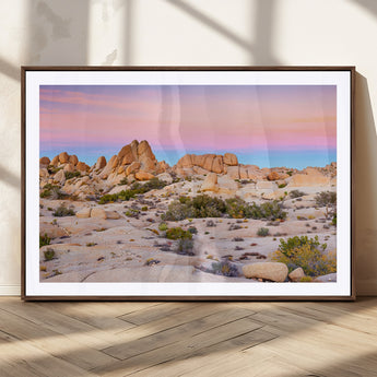 96167137-MGC-FP-36x24_Walnut-Vibrant Sunset Sky Wall Art Canvas Print, Framed Joshua Tree Art Picture Print, Rugged Terrain Perfect Southwestern Boho Decor