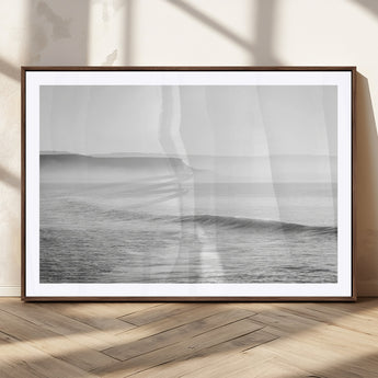 60635783-MGV-CV-36X24-Black White Seascape Wall Art Canvas Print, Framed Ocean Waves Art Picture Print, Misty Coastal Perfect Minimalist Coastal Decor