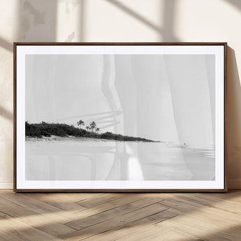 29611516-MGC-FP-36x24_Walnut-Black White Beach Wall Art Canvas Print, Framed Palm Trees Art Picture Print, Monochrome Tropical Perfect Minimalist Coastal Decor