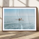 32624554-MGC-FP-36x24_Walnut-Swimming Relaxation Wall Art Canvas Print, Framed Peaceful Water Art Picture Print, Clear Sea Perfect Minimalist Aquatic Decor