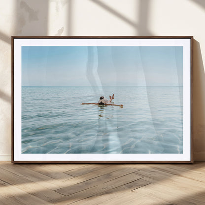 32624554-MGC-FP-36x24_Walnut-Swimming Relaxation Wall Art Canvas Print, Framed Peaceful Water Art Picture Print, Clear Sea Perfect Minimalist Aquatic Decor