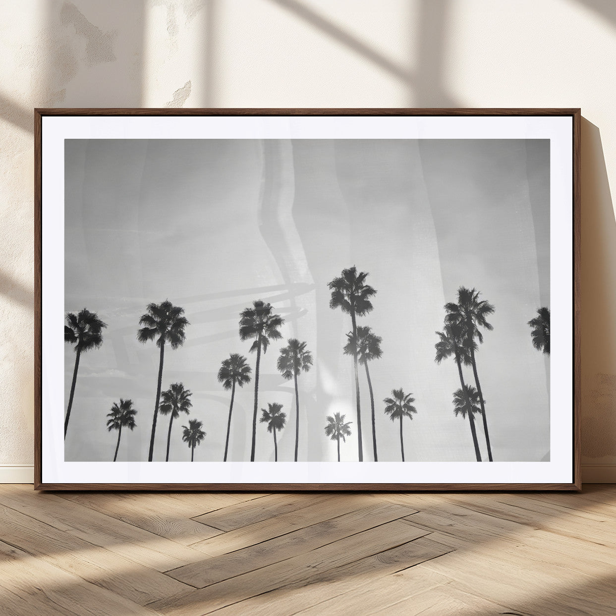 62298277-MGC-FP-36x24_Walnut-Monochrome Palms Wall Art Canvas Print, Framed Minimalist Trees Art Picture Print, Silhouetted Palms Perfect Tropical Minimalist