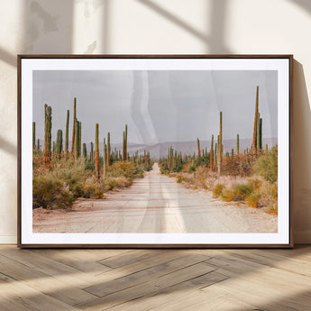 30742780-MGC-FP-36x24_Walnut-Desert Cactus Wall Art Canvas Print, Framed Southwestern Art Picture Print, Bohemian Western Perfect Southwestern Boho Decor