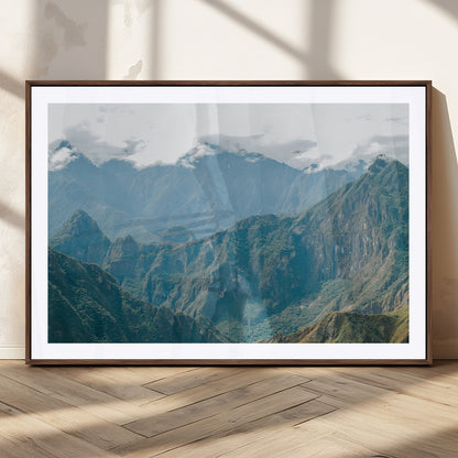 79393816-MGC-FP-36x24_Walnut-Misty Mountain Wall Art Canvas Print, Framed Cloudy Andean Art Picture Print, Rugged Mountain Perfect Rustic Nature Decor Artwork
