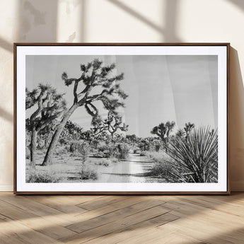 88164251-MGC-FP-36x24_Walnut-Joshua Tree Wall Art Canvas Print, Framed Desert Path Art Picture Print, Monochrome Desert Perfect Minimalist Desert Decor Artwork