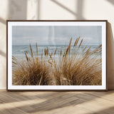 14270839-MGC-FP-36x24_Walnut-Beach Grass Wall Art Canvas Print, Framed Coastal Dunes Art Picture Print, Dune Grass Perfect Coastal Minimalist Decor Artwork