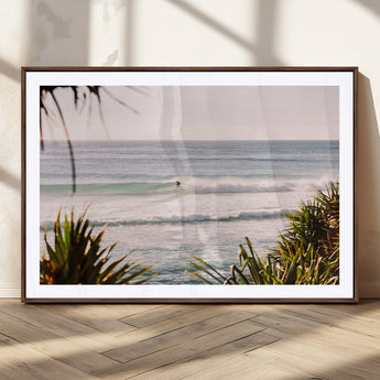 23287092-MGC-FP-36x24_Walnut-Ocean Surfer Wall Art Canvas Print, Framed Coastal Surf Art Picture Print, Tropical Beach Perfect Tropical Coastal Decor Artwork