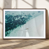 33764764-MGC-FP-36x24_Walnut-Minimal Beach Wall Art Canvas Print, Framed Ocean Swimming Art Picture Print, Clear Ocean Perfect Minimal Coastal Decor Artwork