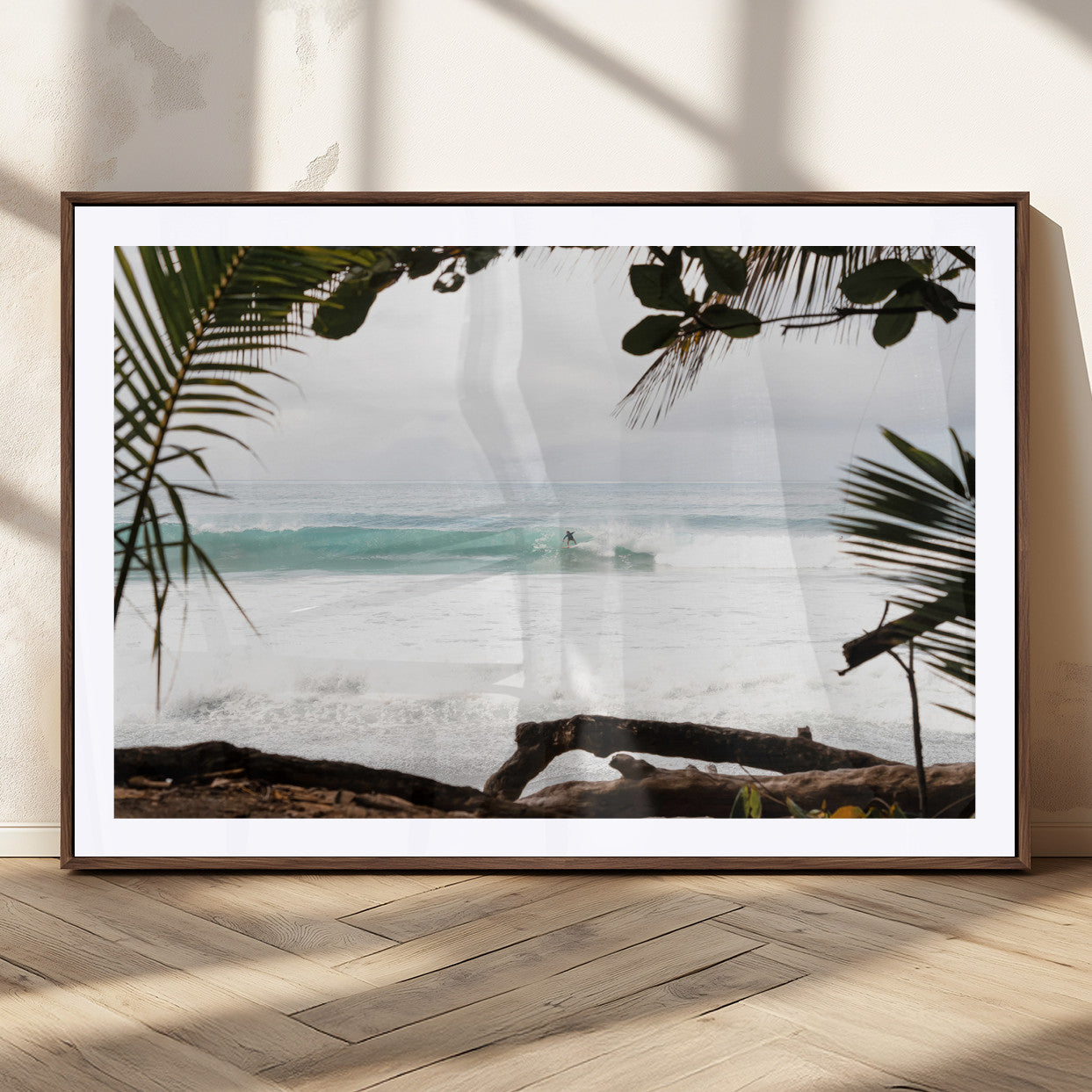 50382104-MGC-FP-36x24_Walnut-Tropical Surf Wall Art Canvas Print, Framed Palm Tree View Art Picture Print, Beach House Art Perfect Boho Coastal Decor Artwork