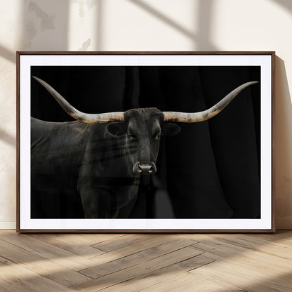 99448328-MGC-FP-36x24_Walnut-Longhorn Cattle Wall Art Canvas Print, Framed Texas Ranch Art Picture Print, Western Cow Perfect Farmhouse Decor Artwork