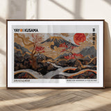 40959107-MGC-FP-36x24_Walnut-Japanese Fuji Wall Art Print – Red Sun & Cherry Blossom Poster, Gold Wave Ukiyo-e Inspired Modern Japan Landscape Painting,