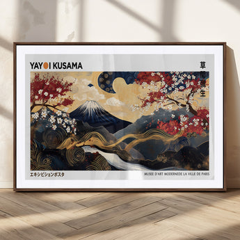 66243961-MGC-FP-36x24_Walnut-Mount Fuji Japanese Wall Art – Golden Abstract Landscape Canvas Print, Cherry Blossom Painting, Modern Oriental Zen Home Decor