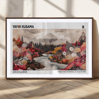 32352074-MGC-FP-36x24_Walnut-Japanese Landscape Wall Art – Mount Fuji River Canvas Print, Modern Asian Inspired Nature Decor for Living Room, Bedroom, Office