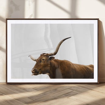 62566114-MGC-FP-36x24_Walnut-Longhorn Cow Art Wall Art Canvas Print, Framed Rustic Animal Decor Art Picture Print, Texas Bull Photo Perfect Rustic Farmhouse