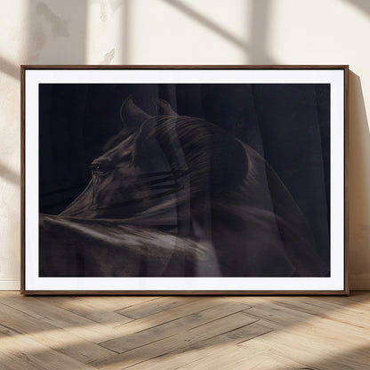 67026880-MGV-CV-36X24-Black Horse Portrait Wall Art Canvas Print, Framed Moody Horse Decor Art Picture Print, Equestrian Wall Style Perfect Masculine