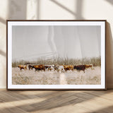 12454132-MGC-FP-36x24_Walnut-Cow Herd Photography Wall Art Canvas Print, Framed Rustic Farmhouse Decor Art Picture Print, Western Ranch Style Perfect Rustic