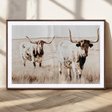 39672786-MGC-FP-36x24_Walnut-Rustic Cow Scene Wall Art Canvas Print, Framed Farmhouse Style Cattle Art Picture Print, Prairie Animal Duo Perfect Rustic Western