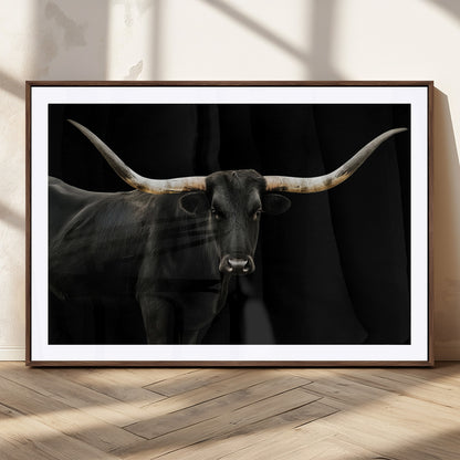 23572907-MGC-FP-36x24_Walnut-Texas Longhorn Wall Art Canvas Print, Framed Rustic Western Decor Art Picture Print, Farmhouse Animal Perfect Modern Western