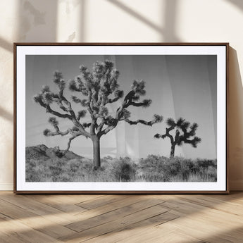 93692513-MGC-FP-36x24_Walnut-Joshua Tree Wall Art Canvas Print, Framed Monochrome Desert Art Picture Print, Minimalist Nature Scene Perfect Southwestern