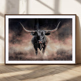 71457818-MGC-FP-36x24_Walnut-Longhorn Wall Art Wall Art Canvas Print, Framed Western Bull Canvas Art Picture Print, Rustic Cow Decor Perfect Western Dramatic