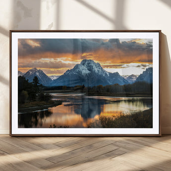 14130176-MGC-FP-36x24_Walnut-Mountain Sunset Wall Art Canvas Print, Framed Alpine Wilderness Art Picture Print, Golden Hour Perfect Rustic Wilderness Decor