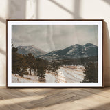 77311749-MGC-FP-36x24_Walnut-Mountain Landscape Wall Art Canvas Print, Framed Snowy Peaks Art Picture Print, Alpine Aesthetic Perfect Rustic Winter Decor