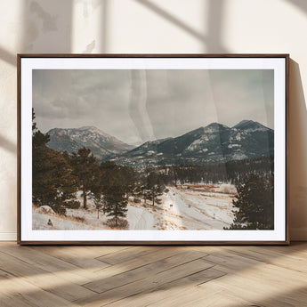 77311749-MGC-FP-36x24_Walnut-Mountain Landscape Wall Art Canvas Print, Framed Snowy Peaks Art Picture Print, Alpine Aesthetic Perfect Rustic Winter Decor
