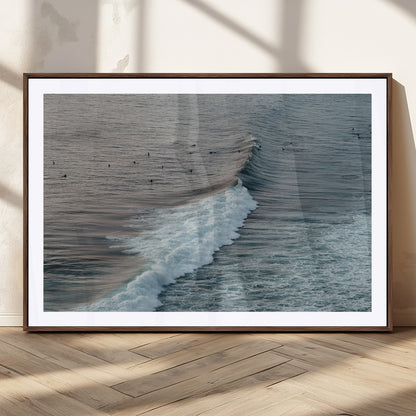 23077324-MGC-FP-36x24_Walnut-Ocean Waves Wall Art Canvas Print, Framed Coastal Serenity Art Picture Print, Surf Aesthetic Perfect Modern Coastal Decor Artwork