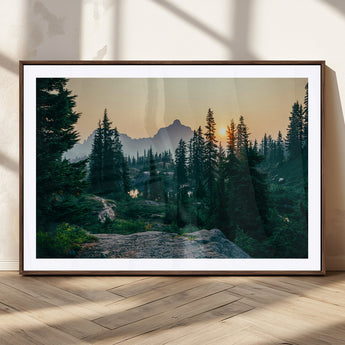 66397982-MGC-FP-36x24_Walnut-Mountain Landscape Wall Art Canvas Print, Framed Forest Serenity Art Picture Print, Mountain Landscape Perfect Rustic Wilderness