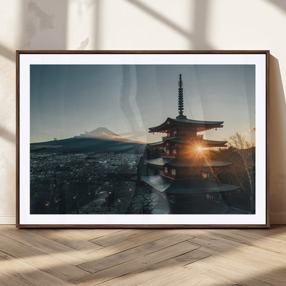 87729656-MGC-FP-36x24_Walnut-Mount Fuji Wall Art Canvas Print, Framed Japan Travel Art Picture Print, Chureito Pagoda Perfect Zen Minimalism Decor Artwork