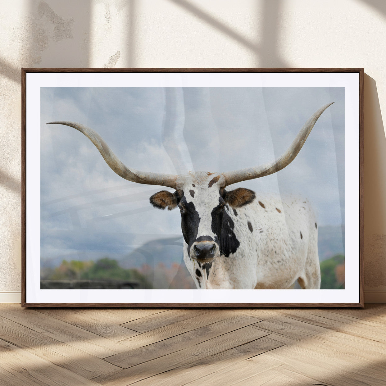 63592811-MGC-FP-36x24_Walnut-Texas Longhorn Wall Art Canvas Print, Framed Western Rustic Art Picture Print, Farmhouse Decor Perfect Rustic Farmhouse Decor