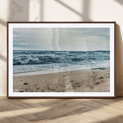 81812590-MGC-FP-36x24_Walnut-Ocean Wall Art Wall Art Canvas Print, Framed Coastal Canvas Art Picture Print, Moody Seascape Perfect Coastal Minimalist Decor