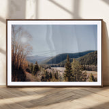 52941305-MGC-FP-36x24_Walnut-Rustic Landscape Wall Art Canvas Print, Framed Serene Valley Art Picture Print, Pine Tree Horizon Perfect Rustic Cabin Decor