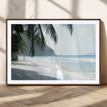 18311030-MGC-FP-36x24_Walnut-Tropical Beach Wall Art Canvas Print, Framed Serene Ocean Art Picture Print, Palm Tree Shadows Perfect Tropical Coastal Decor