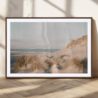 28064037-MGC-FP-36x24_Walnut-Minimalist Seascape Wall Art Canvas Print, Framed Neutral Beach Print Art Picture Print, Sand Dune Photography Perfect