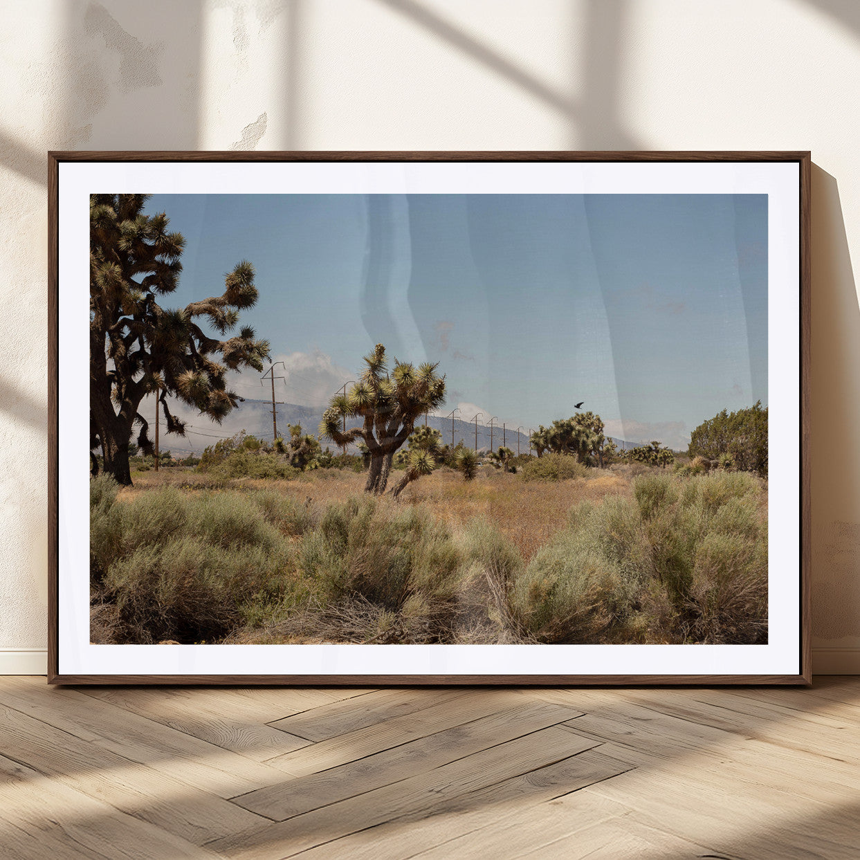 16114018-MGC-FP-36x24_Walnut-Joshua Tree Wall Art Canvas Print, Framed Desert Landscape Art Picture Print, Mountain Horizon Perfect Southwestern Boho Decor