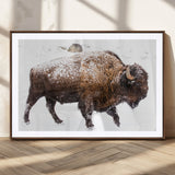 94261165-MGC-FP-36x24_Walnut-Snowy Buffalo Wall Art Canvas Print, Framed Wildlife Photography Art Picture Print, Brown Tones Perfect Rustic Lodge Decor Decor