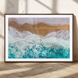 26870666-MGC-FP-36x24_Walnut-Aerial Beach Wall Art Canvas Print, Framed Ocean Waves Art Picture Print, Coastal Landscape Perfect Coastal Minimalist Decor